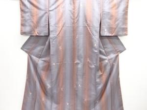 流水に枡模様織り出し手織り紬着物